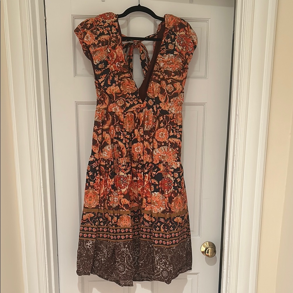 By Anthropologie Printed V-Neck Babydoll Dress